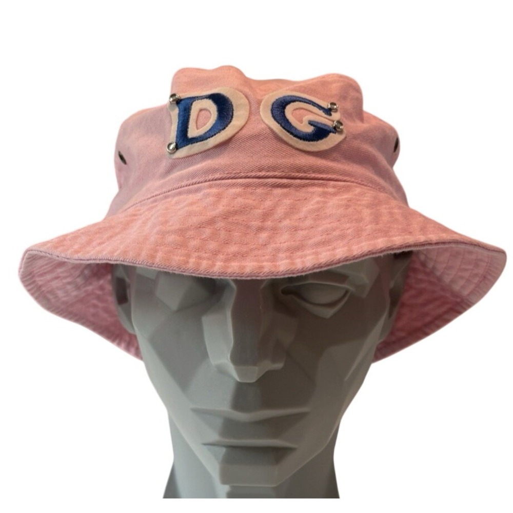 Pink Bucket Hat S/M DG Letter Patch Silver Grommet Style by Ethos Y2K Aesthetic